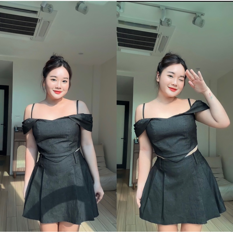 [ CLAY ] Lona Top - Áo Denim dáng corset tay xếp li có bigsize | BigBuy360 - bigbuy360.vn