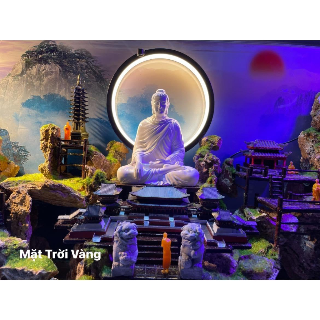 Đèn vòng tròn phát sáng trang trí tượng Phật - trang trí bán cạn, tiểu cảnh