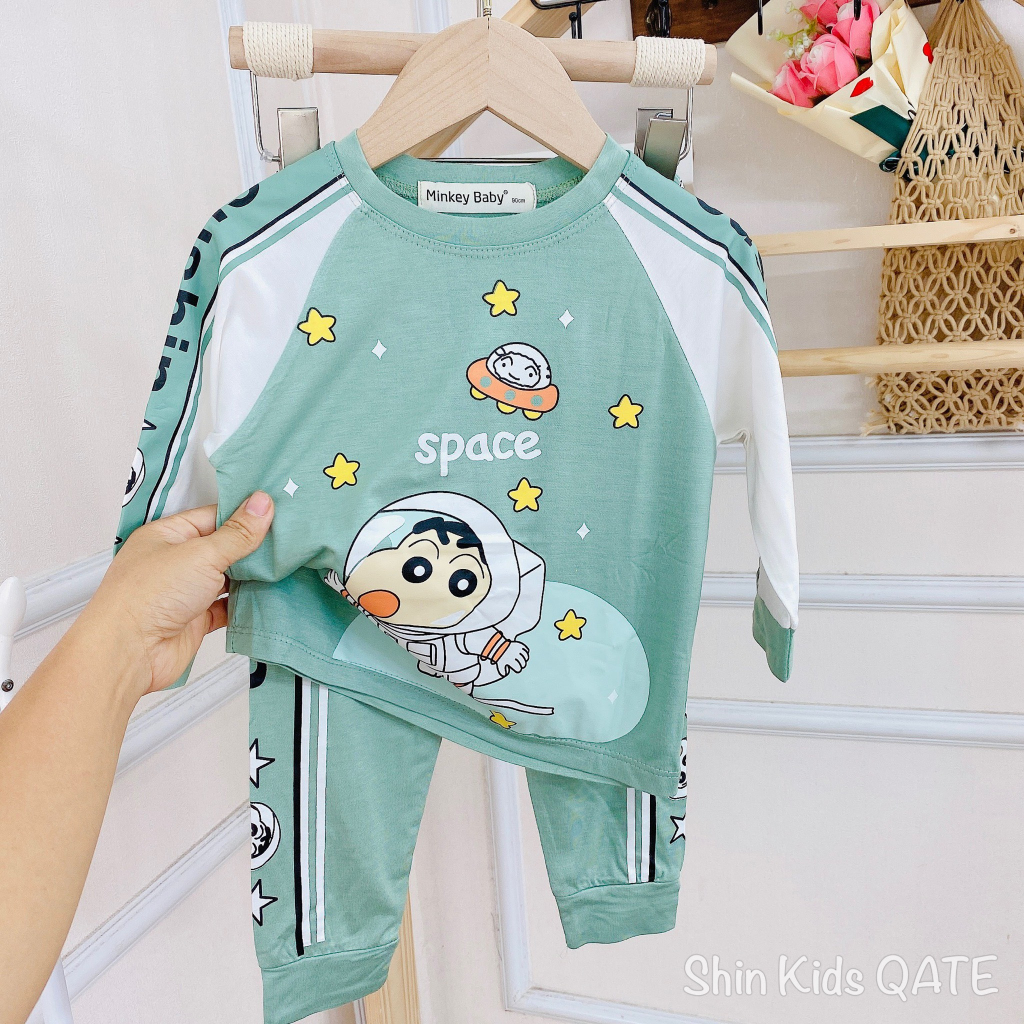 Dài Tay Thun Lạnh Minkey Baby In Hình ĐôRêMon Phối Viền Dáng Thể Thao  Dành Cho Bé.Đồ Bộ cho Bé