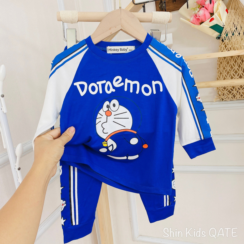 Dài Tay Thun Lạnh Minkey Baby In Hình ĐôRêMon Phối Viền Dáng Thể Thao  Dành Cho Bé.Đồ Bộ cho Bé