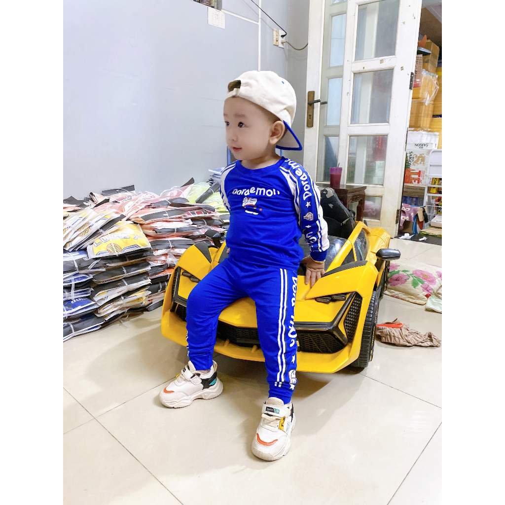 Dài Tay Thun Lạnh Minkey Baby In Hình ĐôRêMon Phối Viền Dáng Thể Thao  Dành Cho Bé.Đồ Bộ cho Bé