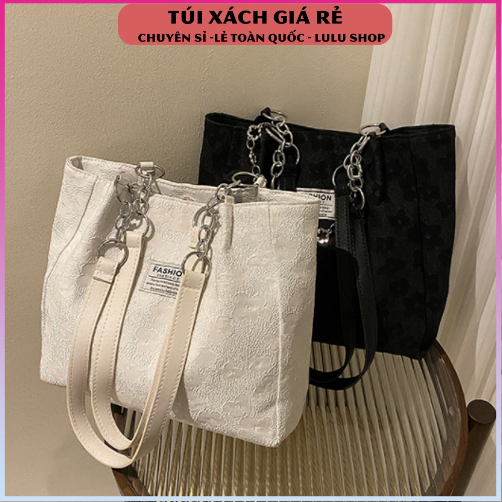 Túi vải đi học, siêu chảnh, loại to kẹp nách hoa văn _N02