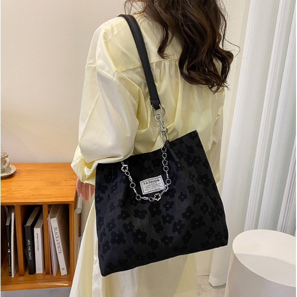 Túi vải đi học, siêu chảnh, loại to kẹp nách hoa văn _N02