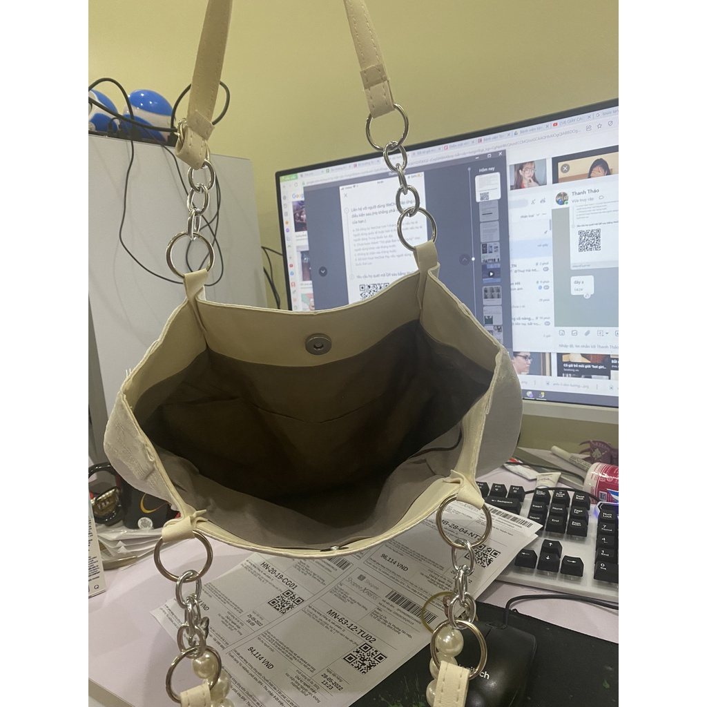 Túi vải đi học, siêu chảnh, loại to kẹp nách hoa văn _N02