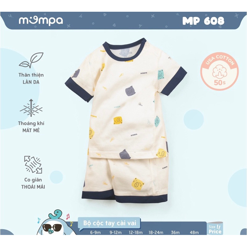 Bộ Cộc Tay Cài Vai Mompa Cho Bé 9m-48m