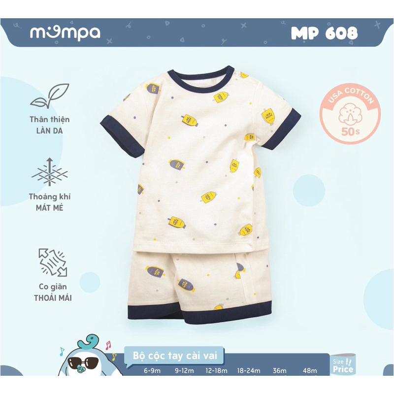 Bộ Cộc Tay Cài Vai Mompa Cho Bé 9m-48m