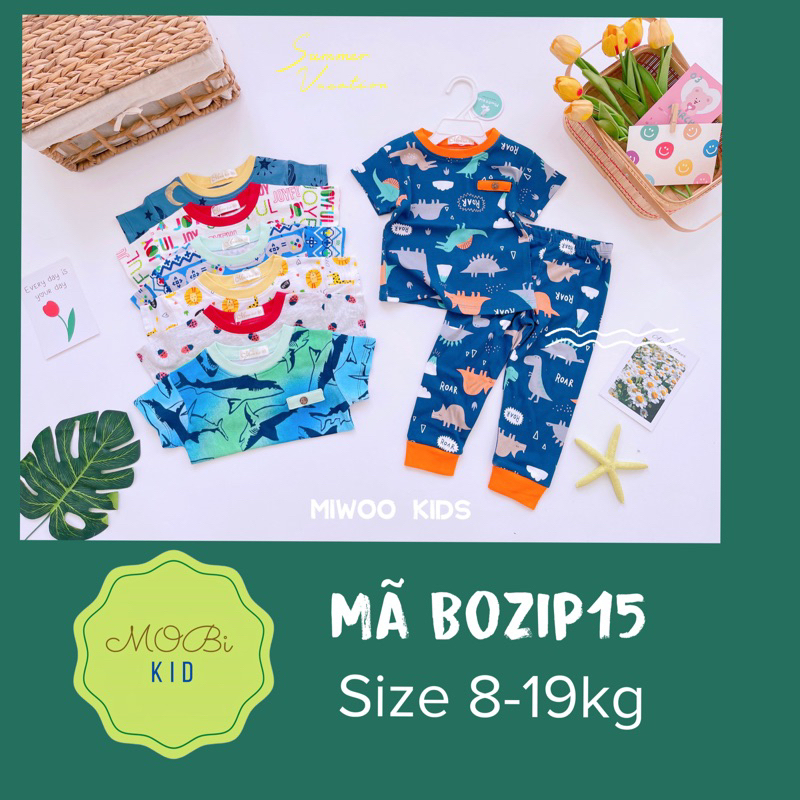 Bộ Bé Trai Miwookid Tay Ngắn Quần Dài Thun Bozip Cho Bé 8kg Đến 19kg