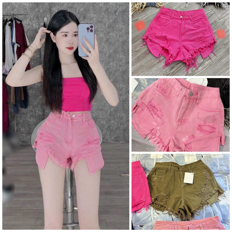 Quần shorts đùi jeans rách đùi tua rua lòi túi (7 màu) - T5L | BigBuy360 - bigbuy360.vn