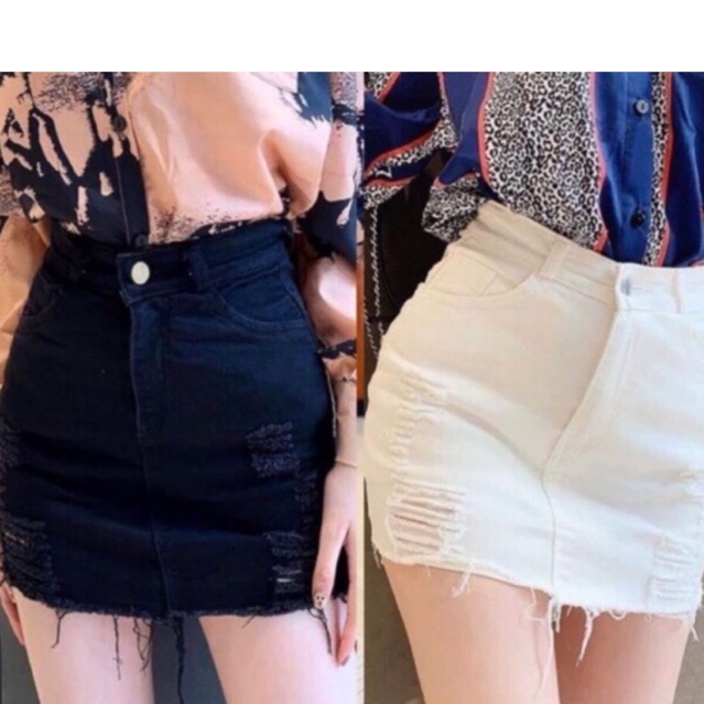 Chân váy jean tua rua, Chân Váy Ôm Kiểu Viền Tua rua đen trắng