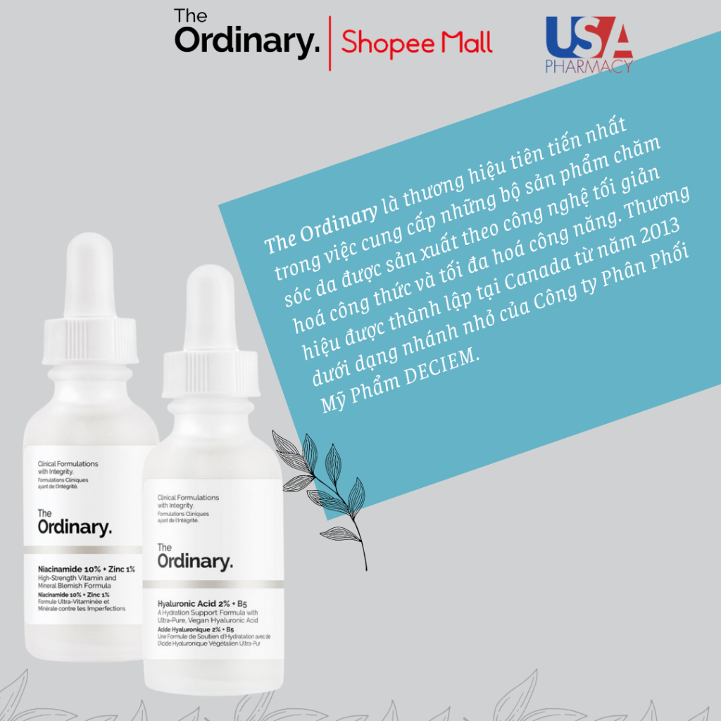 Combo Serum Dưỡng Da Thần Thánh The Ordinary - Hyaluronic &  Niacinamide Sáng Da Và Cấp Ẩm Hồi Phuc Da.