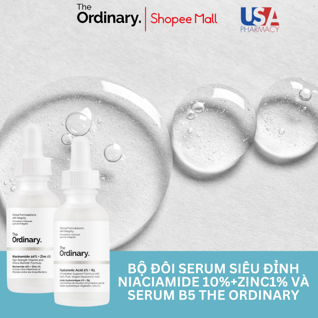 Combo Serum Dưỡng Da Thần Thánh The Ordinary - Hyaluronic &  Niacinamide Sáng Da Và Cấp Ẩm Hồi Phuc Da.