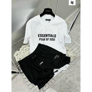 Bộ quần áo thể thao nam hè Essentials chất cá sấu, bộ cộc tay cổ tròn cao cấp 2023