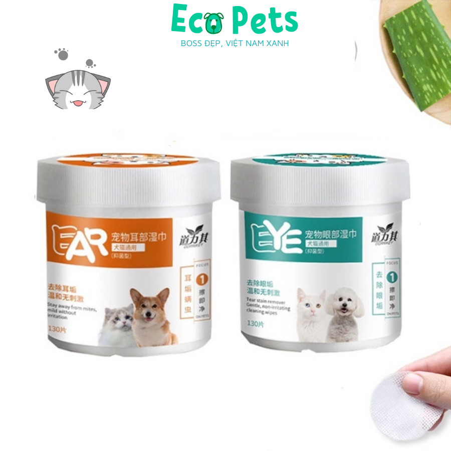 Phụ kiện chó mèo ECOPETS khăn ướt lau ghèn mắt & vết ố cho chó mèo lành tính không kích ứng - 130 miếng/hộp