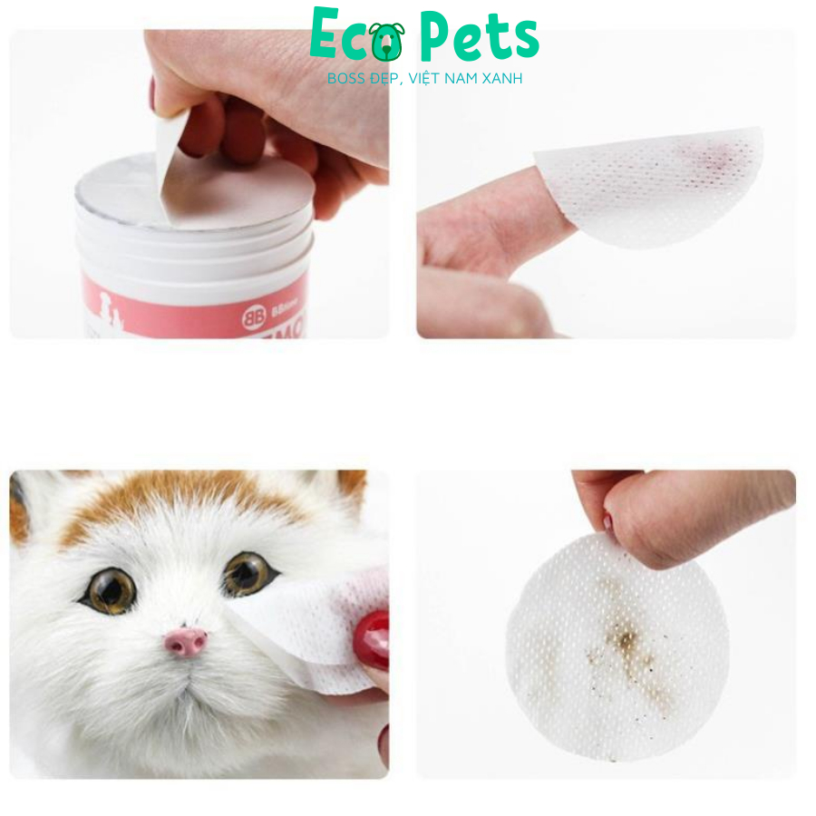 Phụ kiện chó mèo ECOPETS khăn ướt lau ghèn mắt & vết ố cho chó mèo lành tính không kích ứng - 130 miếng/hộp