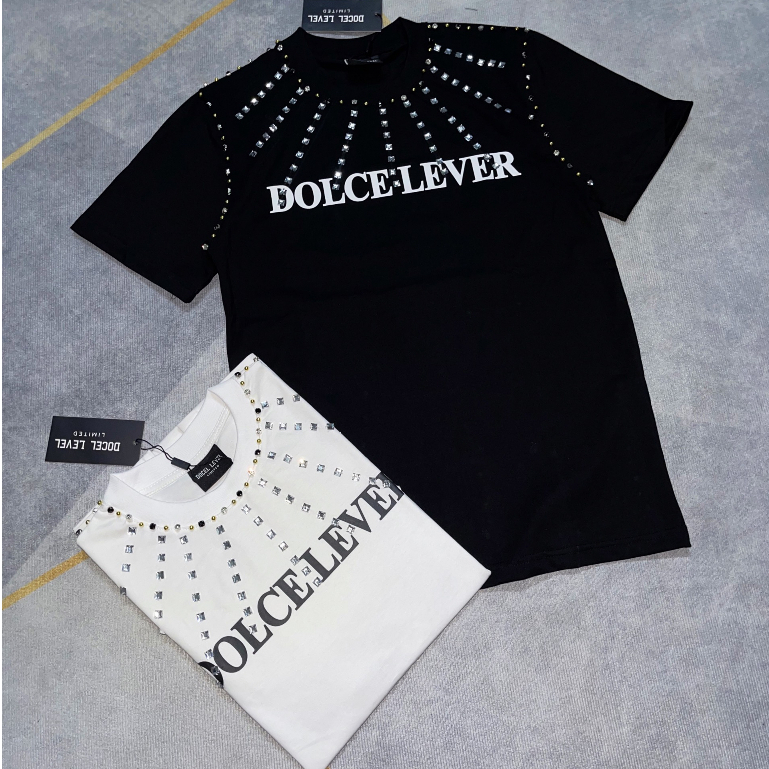 Áo Phông Nam Doclee Le Vờ Bản Đính Đá không Đụng Hàng Chợ_Áo Thun Nam Nữ Bản Thêu Đá Vào Vải Chống Bong