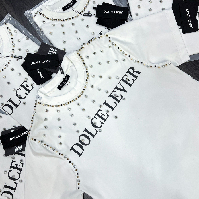Áo Phông Nam Doclee Le Vờ Bản Đính Đá không Đụng Hàng Chợ_Áo Thun Nam Nữ Bản Thêu Đá Vào Vải Chống Bong