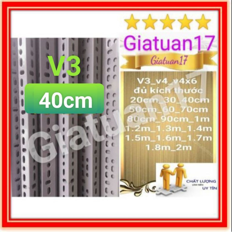 (dài 40cm) thanh sắt v lỗ 3x3cm ⭐DÀY 1.6MM ĐỦ⭐ ( BAO KẸP THƯỚC) sơn tĩnh điện