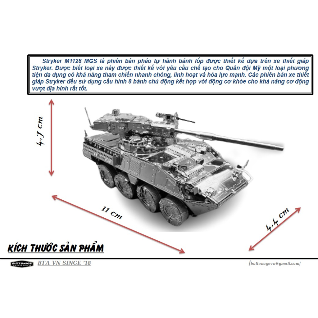 Mô Hình Lắp Ghép kim Loại 3D Xe pháo tự hành bánh hơi M-1128 MGS Stryker