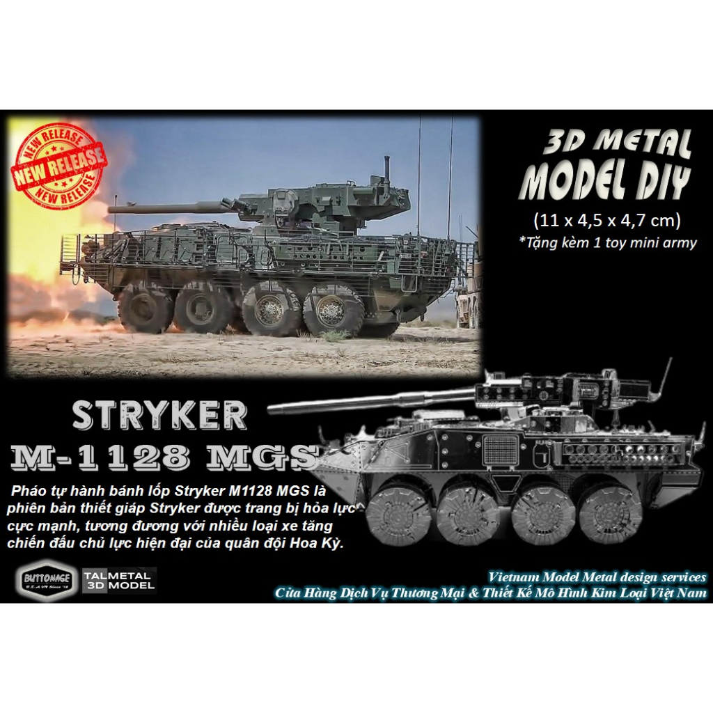 Mô Hình Lắp Ghép kim Loại 3D Xe pháo tự hành bánh hơi M-1128 MGS Stryker