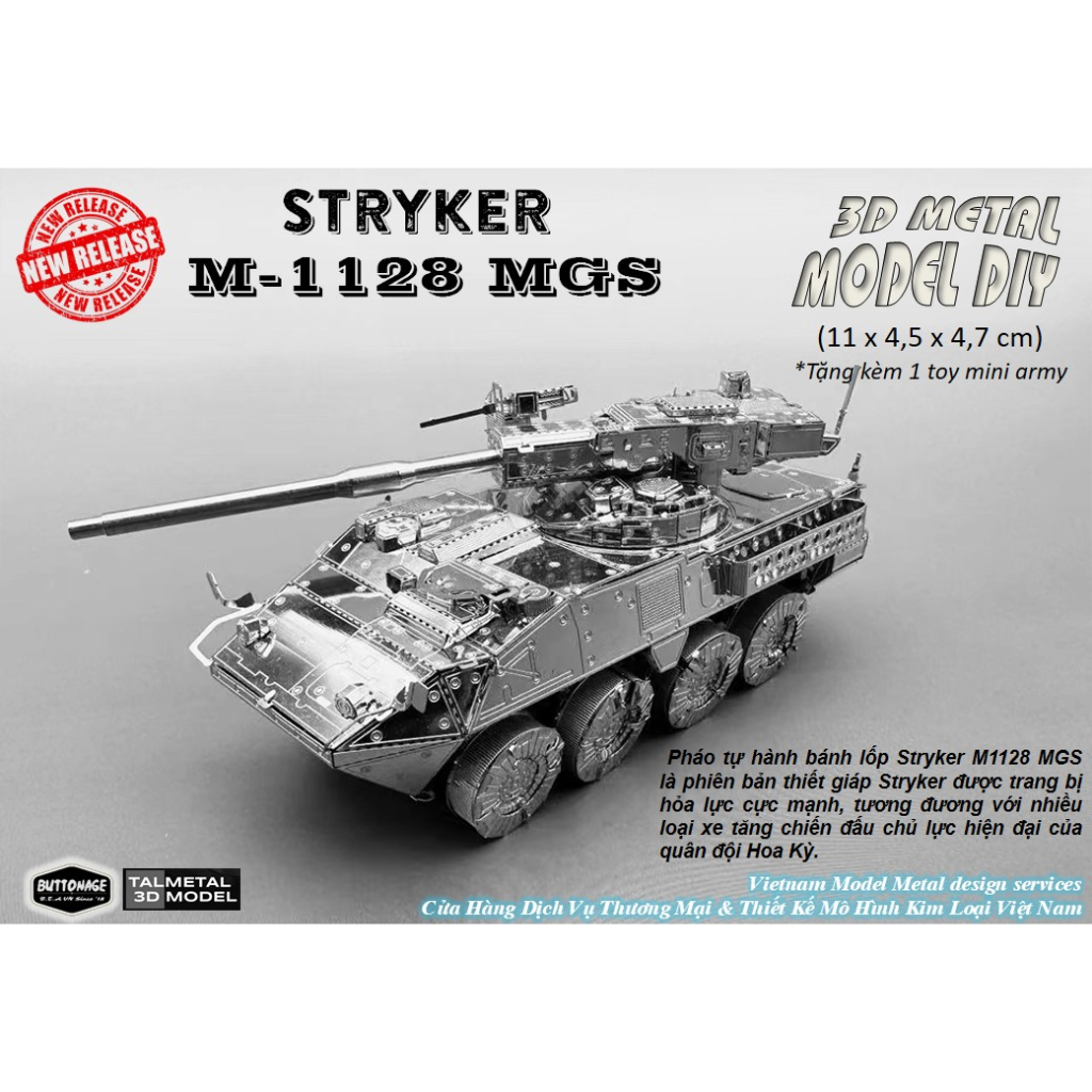 Mô Hình Lắp Ghép kim Loại 3D Xe pháo tự hành bánh hơi M-1128 MGS Stryker