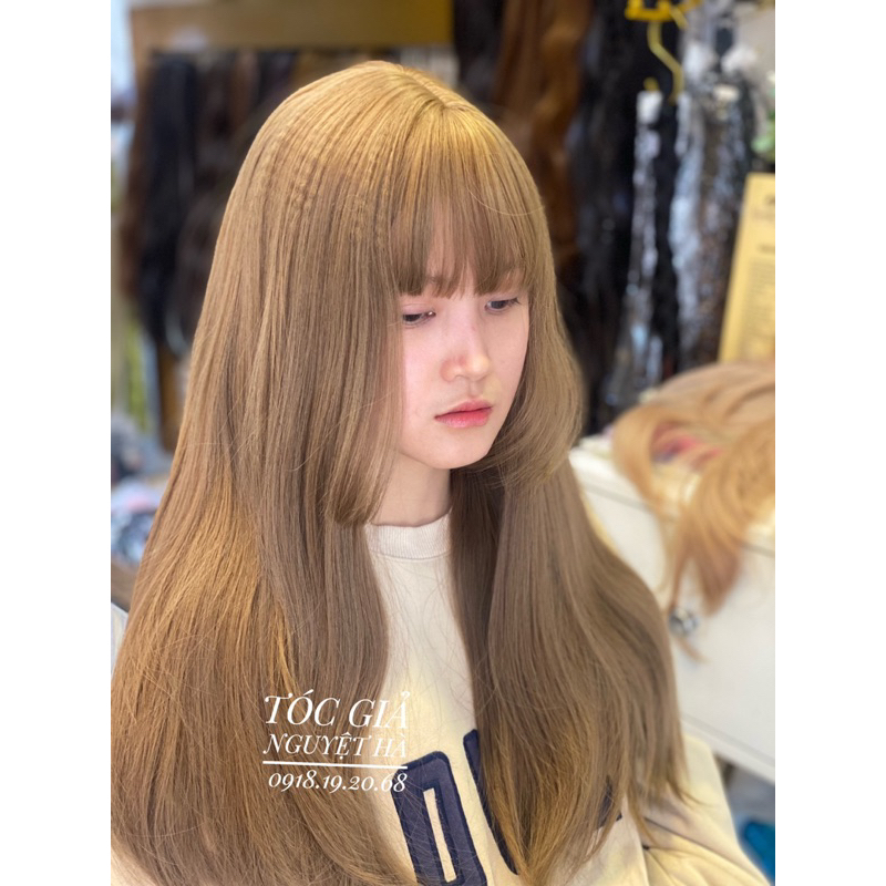 Tóc bộ mái hime nâu trà sữa cao cấp