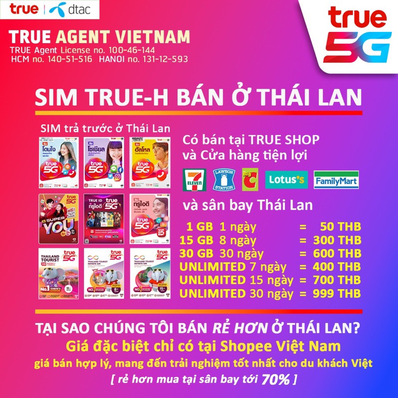 ESIM Thái Lan 🇹🇭 30GB 4G/5G, FREE 1.000 phút nghe gọi, FREE TRUE-WIFI