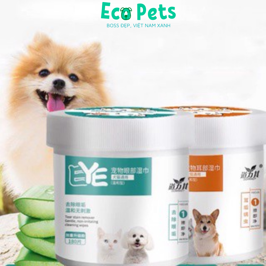 Phụ kiện chó mèo ECOPETS khăn ướt lau ghèn mắt & vết ố cho chó mèo lành tính không kích ứng - 130 miếng/hộp