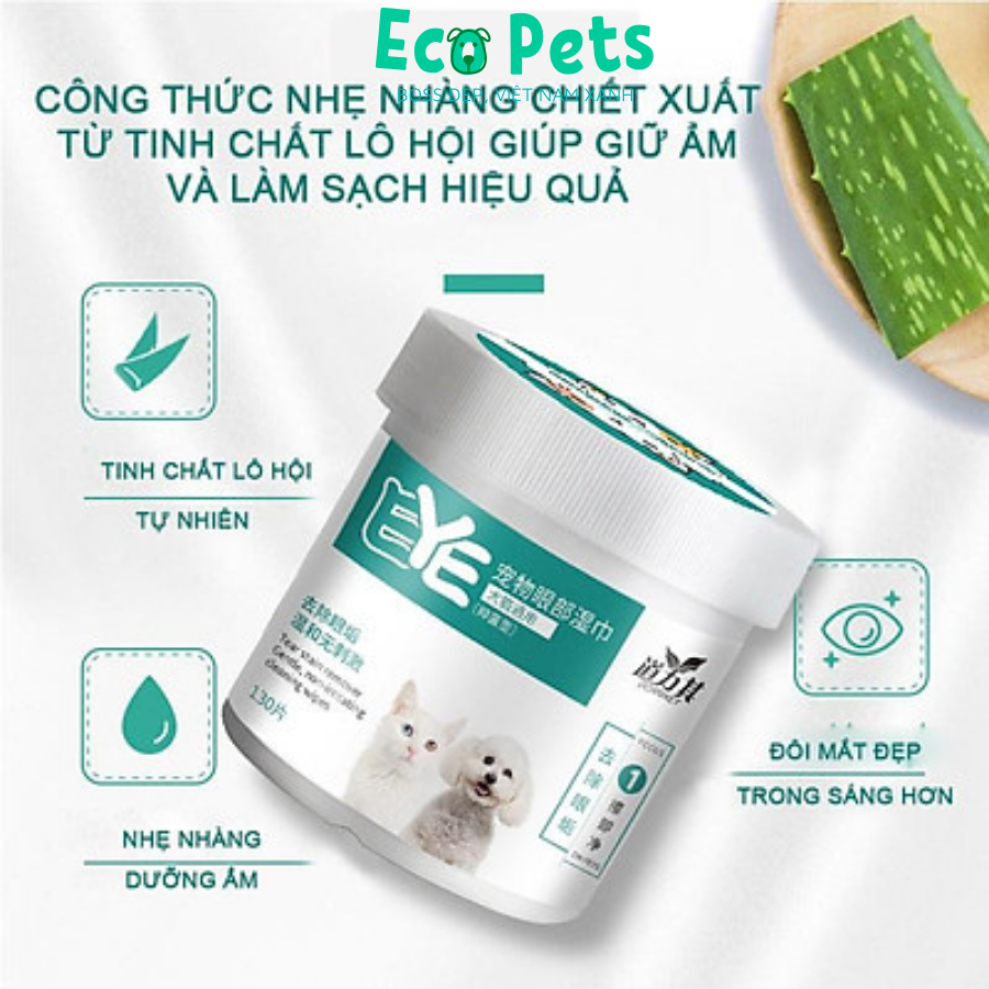 Phụ kiện chó mèo ECOPETS khăn ướt lau ghèn mắt & vết ố cho chó mèo lành tính không kích ứng - 130 miếng/hộp