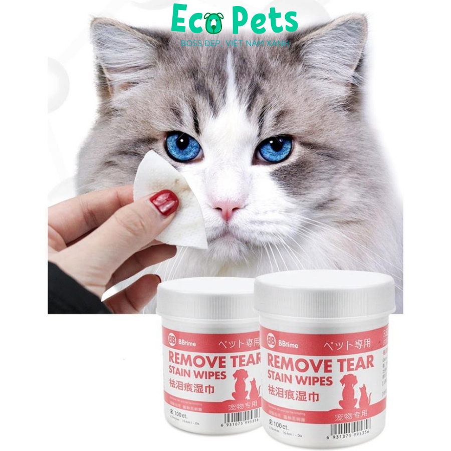 Phụ kiện chó mèo ECOPETS khăn ướt lau ghèn mắt & vết ố cho chó mèo lành tính không kích ứng - 130 miếng/hộp