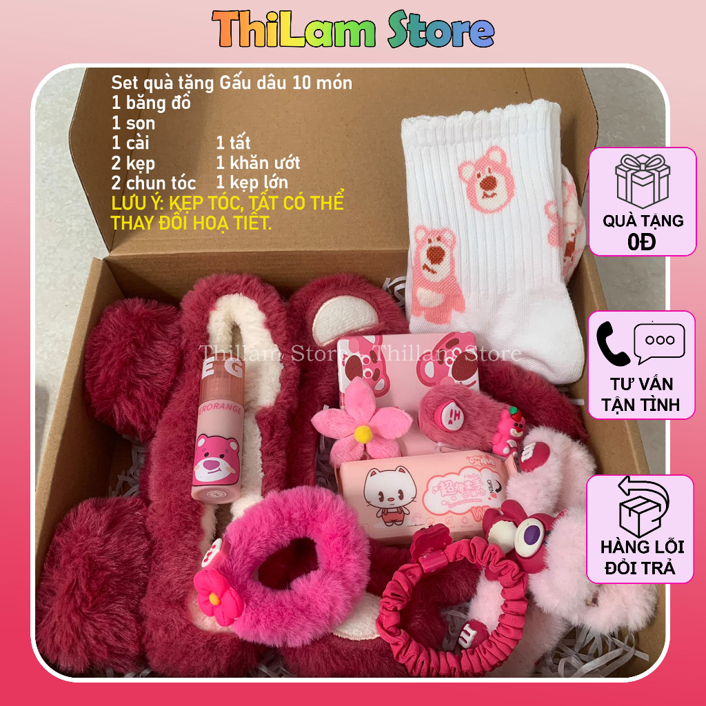 Combo Gấu Dâu - Set quà tặng siêu cute dành cho bạn nữ, quà sinh nhật