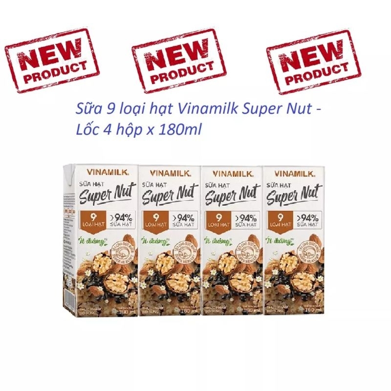 Lốc 4 hộp x180ml Sữa hạt Vinamilk cao cấp 9 loại hạt ít đường