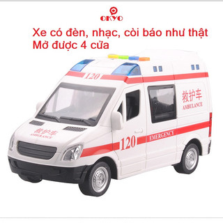 Đồ chơi xe cứu thương, xe cảnh sát, xe bus 2 tầng có nhạc, đèn, còi báo, mở được 4 cửa
