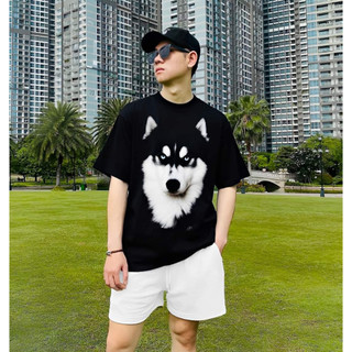 Áo thun tay lỡ form rộng họa tiết Sói 100% cotton, Áo phông form rộng sói ALASKA