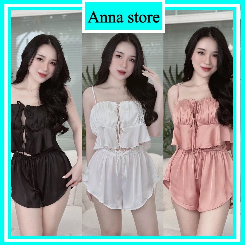 Set Bộ Ngủ 2 Dây Cột Nơ Chất voan lụa 2 Màu Cực Xinh Mặc Thoải Mái Dễ Chịu