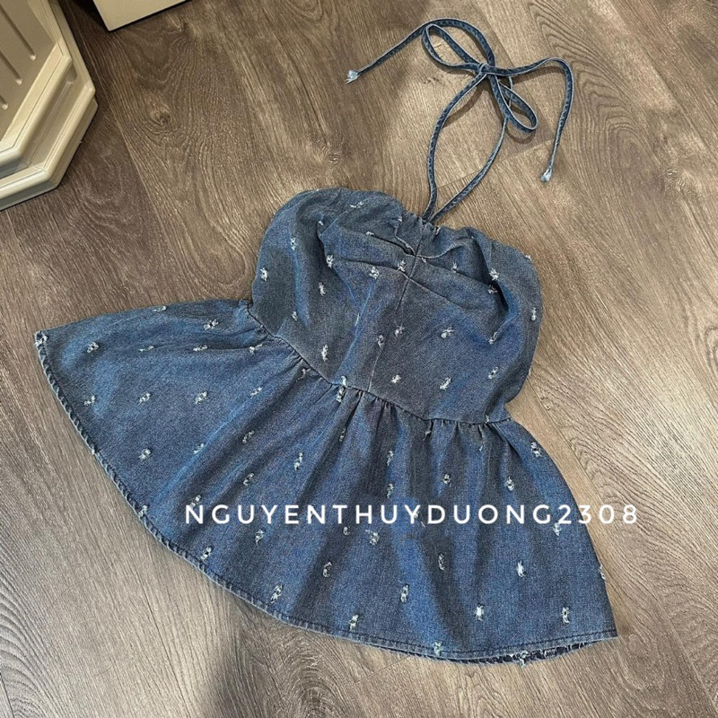 ÁO DENIM VẨY RÁCH DÚM NGỰC CỔ YẾM DÁNG PEPLUM&quot;MILI TOP&quot; siêu xinh