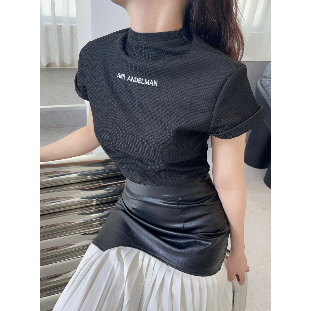 JOYCÉ - Chân váy da phối xếp ly