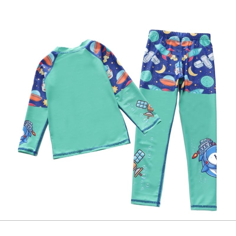 Sét đồ bơi áo tay dài, quần dài bé trai P2418 mẫu cá mập đá bóng, cá mập không gian, ngộ nghĩnh cho bé trai hiệu Yibaidu