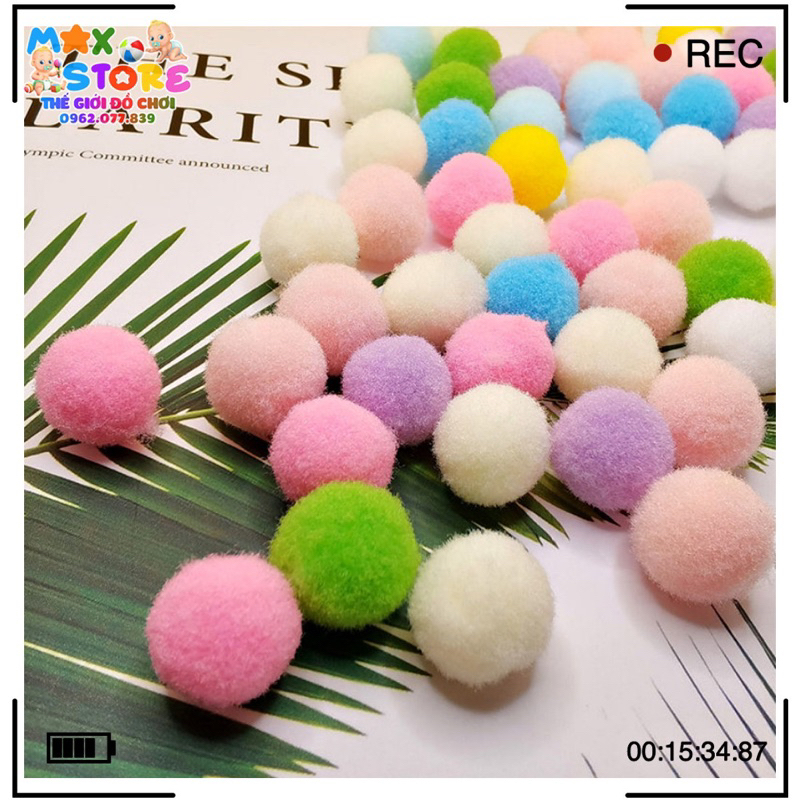 Túi 100 Hạt Pompom bông màu 2cm TUỲ CHỌN MÀU Làm Học Liệu Giáo Dục, Đồ Handmade Trang Trí Thủ Công