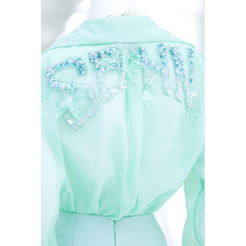Set sơ mi kèm chân váy đính kết tỉ mỉ xanh pastel Estella Clothes