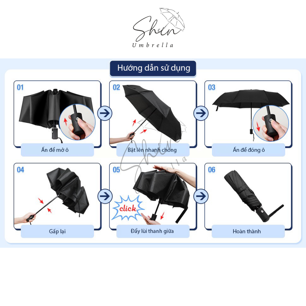 Ô Dù Che Năng Mưa Tự Đông Màu Xanh Dương 3 Lớp 8 Nan Chống UV Kèm Túi Đựng Ô