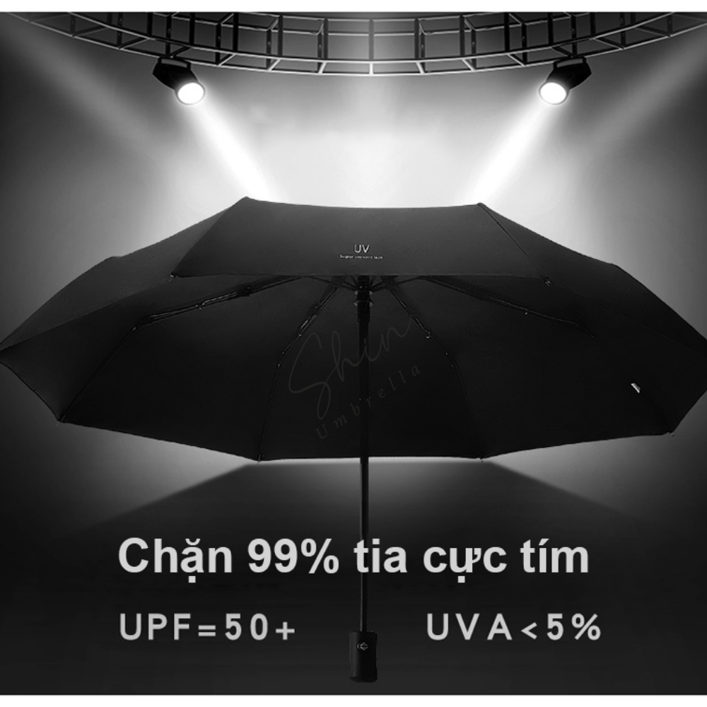 Ô Dù Che Năng Mưa Tự Đông Màu Đen 3 Lớp 8 Nan Chống UV Kèm Túi Đựng Ô