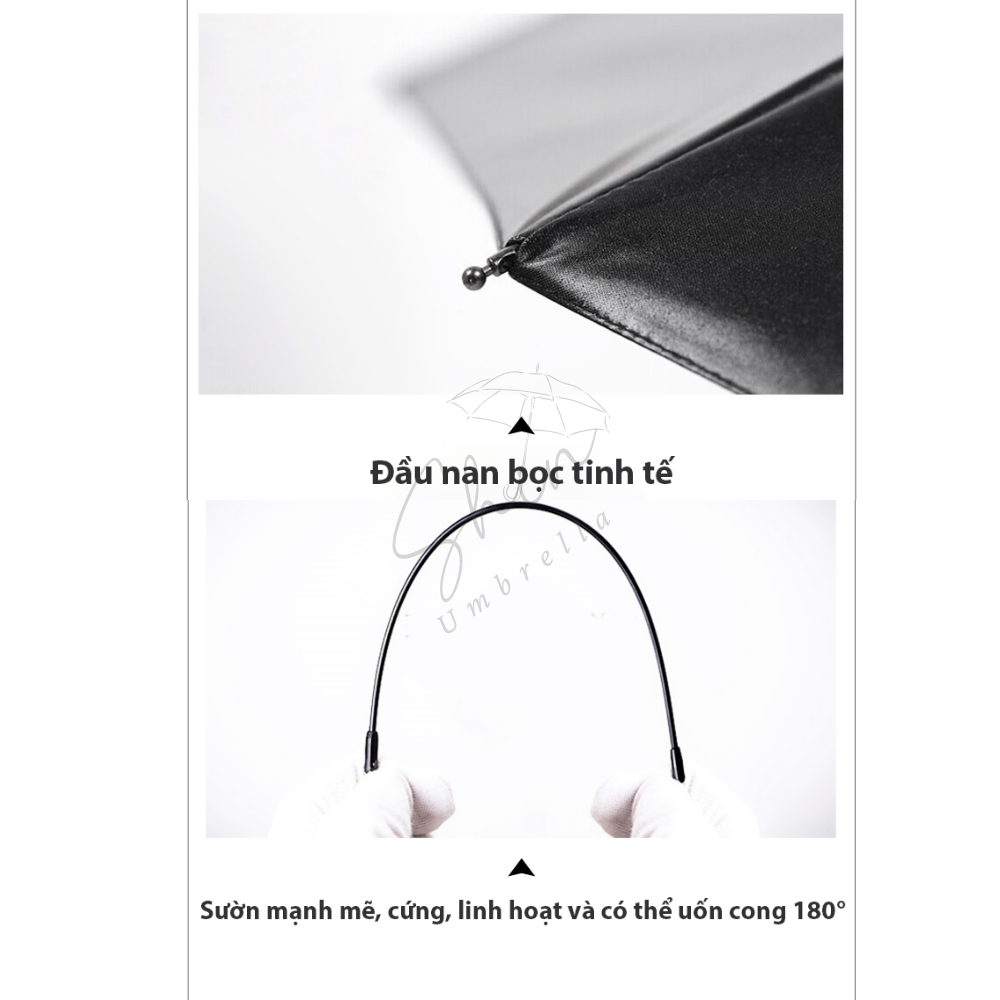 Ô Dù Che Năng Mưa Tự Đông Màu Đen 3 Lớp 8 Nan Chống UV Kèm Túi Đựng Ô