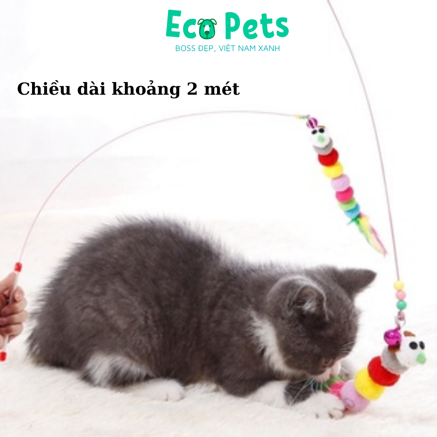 Đồ chơi cho mèo ECOPETS tương tác tự động giải trí giảm stress cho mèo cần câu mèo lông vũ kèm chuông