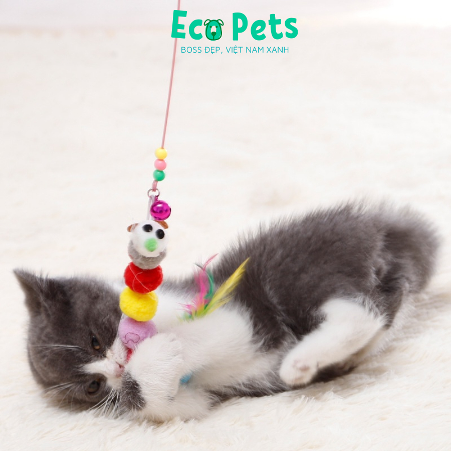Đồ chơi cho mèo ECOPETS tương tác tự động giải trí giảm stress cho mèo cần câu mèo lông vũ kèm chuông