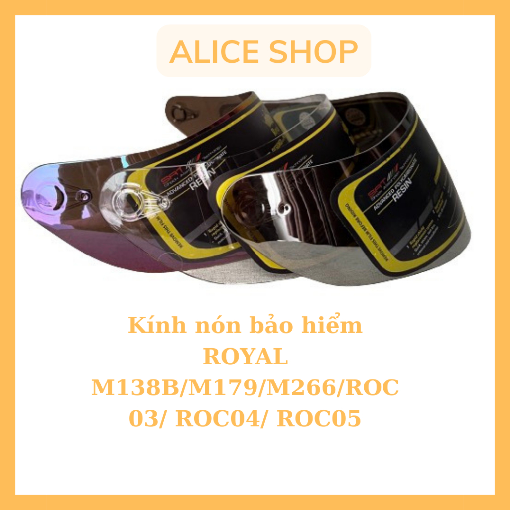Kính thay thế mũ bảo hiểm royal M179/ M138/ M138B/ M168/ M266 -ROC03/040/05- Có kính khói , Trắng , Tráng gương , 7màu