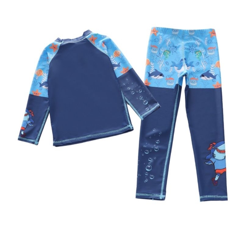 Sét đồ bơi áo tay dài, quần dài bé trai P2418 mẫu cá mập đá bóng, cá mập không gian, ngộ nghĩnh cho bé trai hiệu Yibaidu