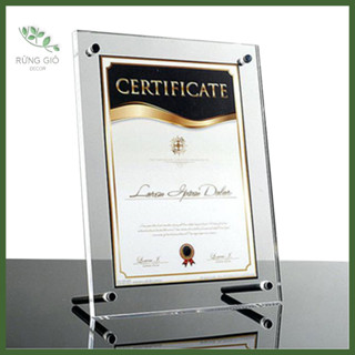 Khung bằng khen A4 MICA TRÀN ĐỂ BÀN trong suốt- chất liệu mica acylic chân inox, để vừa giấy ảnh 21x30cm