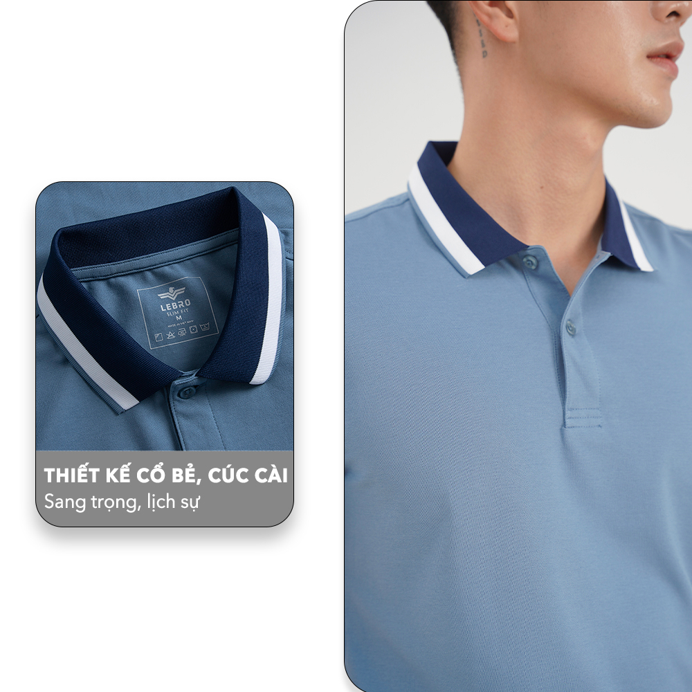 Áo Polo Nam Lebro Chất Liệu Cotton CVC, Co Giãn Thoáng Khí Phối Họa Tiết Cổ Tay Áo TPL23-06B