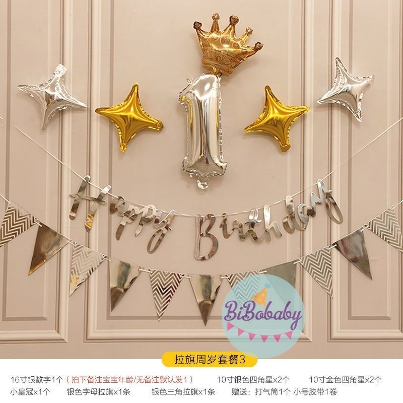 Dây chữ Happy birthday, dây cờ tam giác, dây sao ép kim trang trí sinh nhật - BiBo baby
