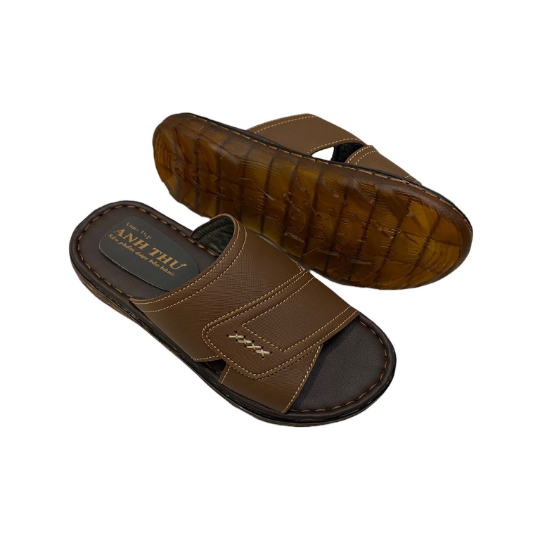 Dép nam quai ngang kiểu khâu X đế khâu viền chắc chắn hàng tận xưởng màu nâu ms 064